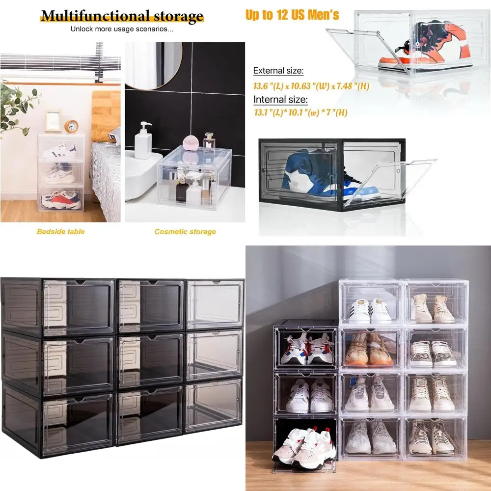 

Stackable Clear Black Shoe Storage Boxes with Magnetic Doors and Drop Front Display (9-Pack)
