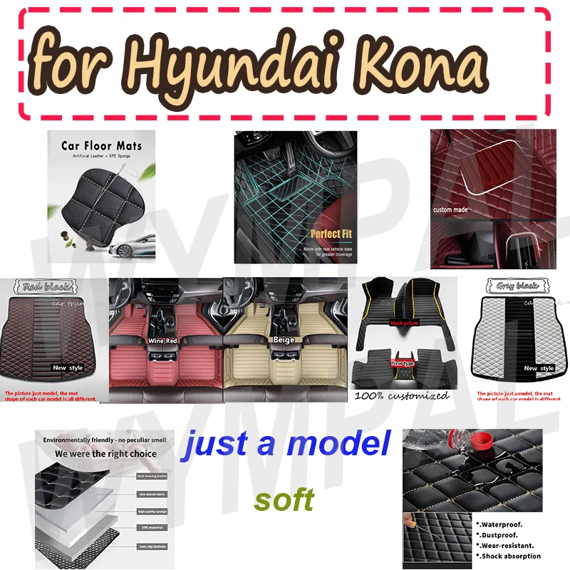 

LUXURY Car Mats Floor For Hyundai Kona Electric OS 2018 2019 2020 2021 2022 Anti Dirt Floor Mats