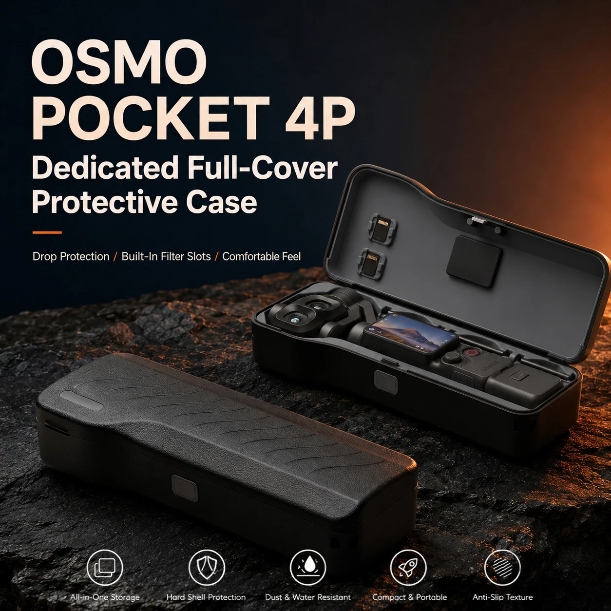 Tragbare Gimbal-Kamera-Schutzhülle mit Objektivfilterfächern, kratzfester Displayschutzbox für DJI Pocket 4P Zubehör