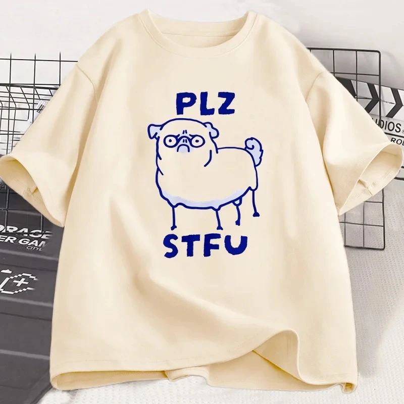 PLZ STFU الصلصال تي شيرت المرأة عادية كم قصير تي شيرت ميمي تي شيرتات عجيبة خمر الرسم الراكون الحيوان التي شيرت الشارع الشهير تيز