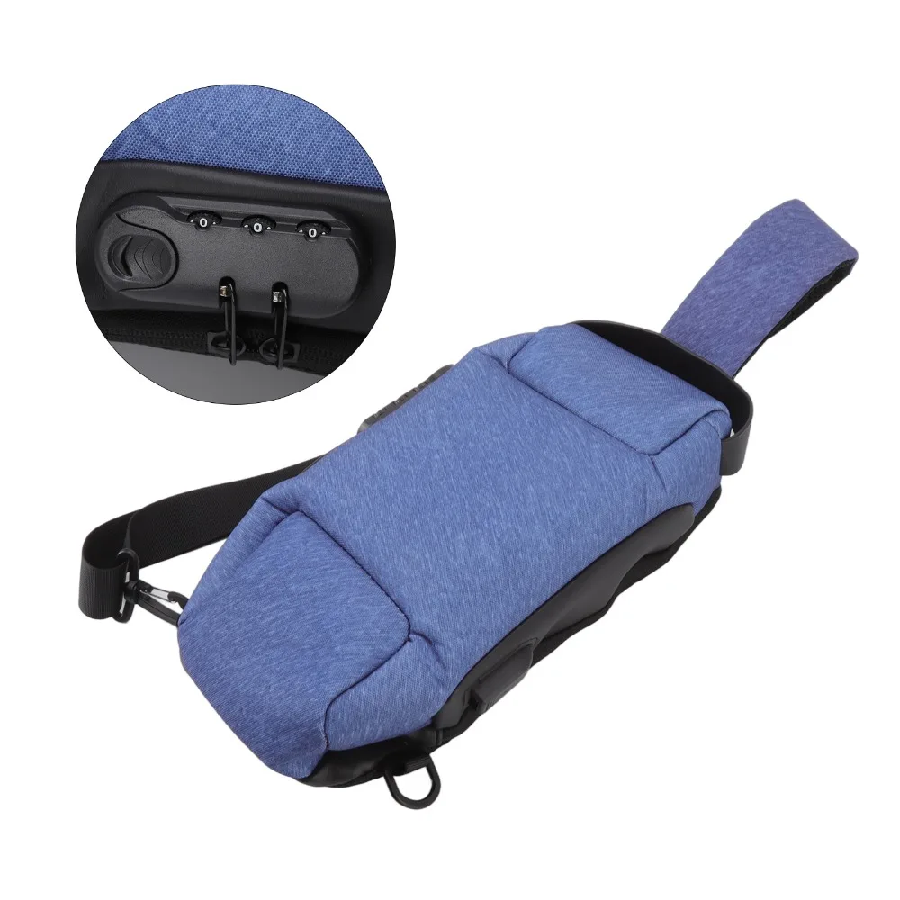 

Сумка-слинг с кодовым замком, USB-портом для зарядки, защитой от царапин и краж, прочная, синего цвета, для спорта и повседневного использования