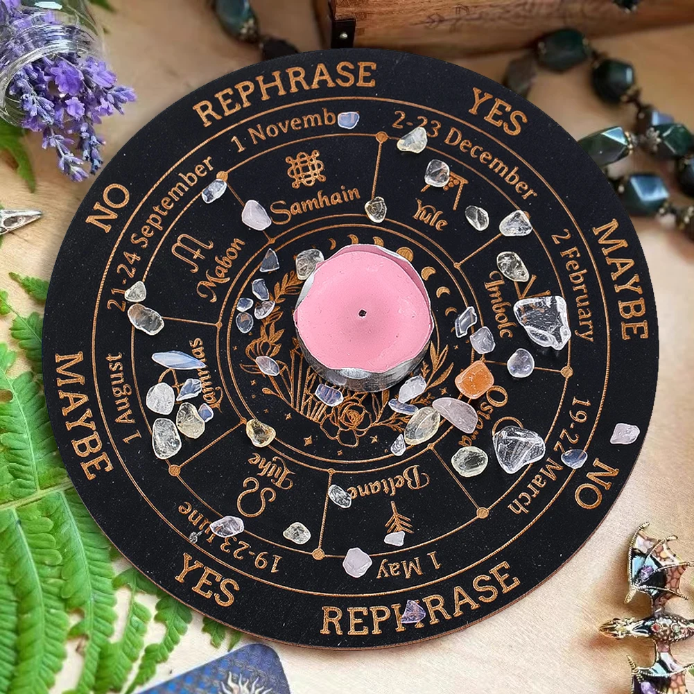 15cm Circular Black Gold Zodiac Crystal Pattern Decorative Panel English Alphabet Tarot Card Meditation Divination Board Coaster