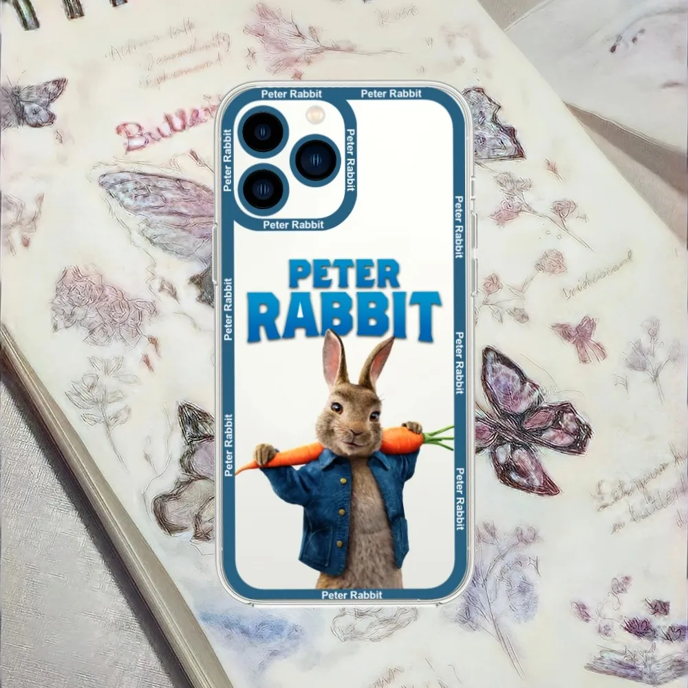 Fillm Cartoon P-Peter Cute R-Rabbit 2 Phone Case For iPhone 13 14 15 Mini 11 12 Pro Max Transparent Shell