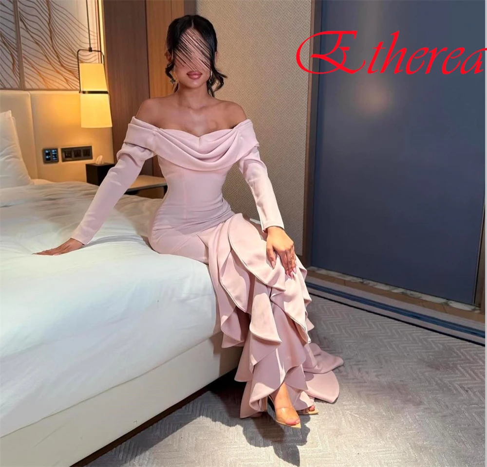 Customized Elegant Off the Shoulder Sleeveless Evening Dress Temperament Jersey Prom Dresses Delicate Ruched Party Gowns