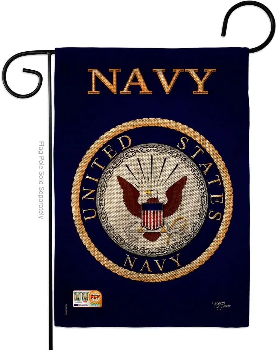 Navy Burlap Garden Flag - Armed Forces USN Seabee United State American Military Veteran Retire Official - House Decoration Bann