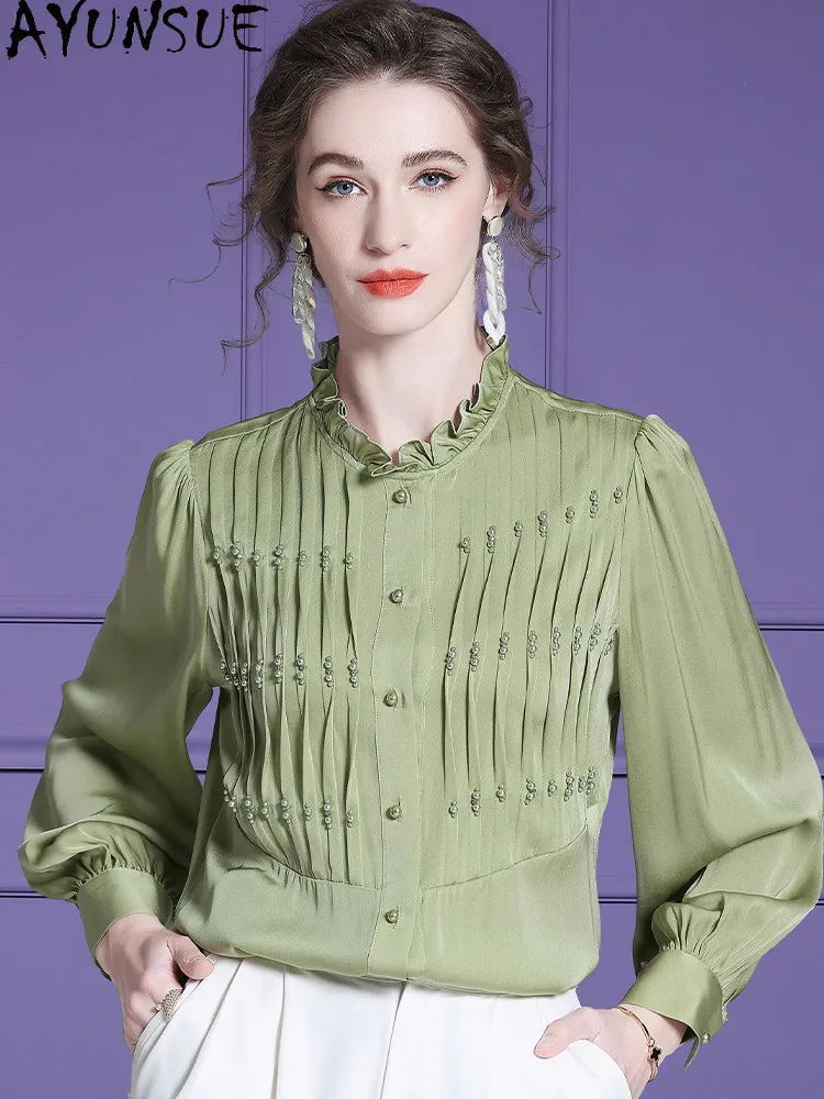 AYUNSUE 95% Mulberry Real Silk Womens Tops Elegant Blouses for Women 2026 Summer Clothes Fashion Top Women Платье Женское