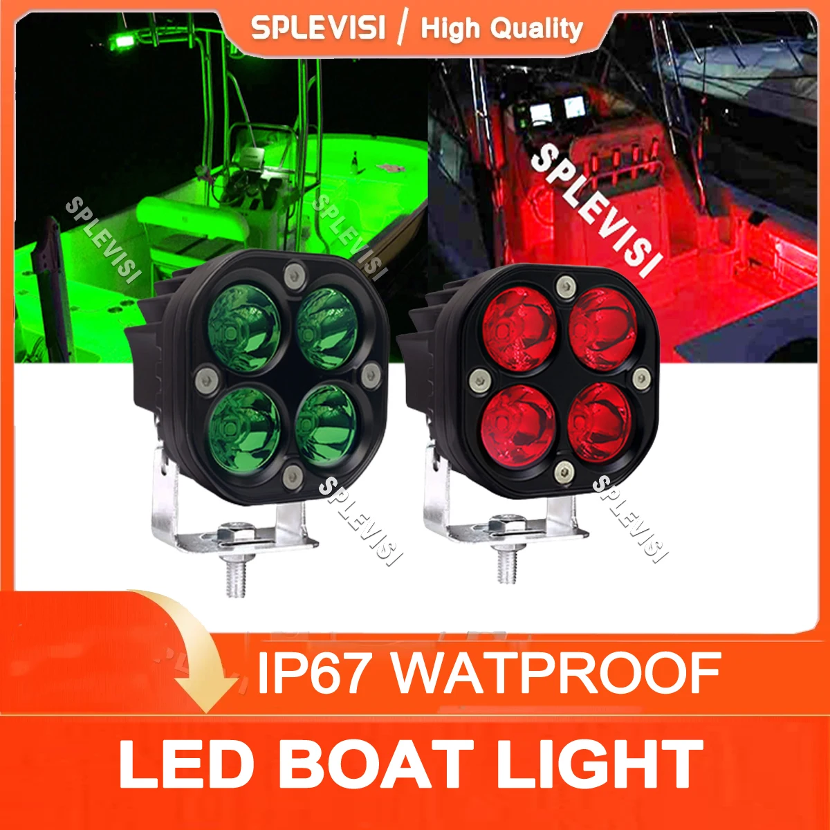 12V Red & Green Pontoon Boat Docking Headlights, Marine Led Light for Kayak Bass Boat Spreader Light,T-top,Navigation Light