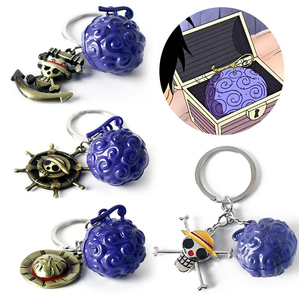 

Anime One Piece Devil Fruit Keychain Roronoa Zoro Ace Hat Rubber Fruit Pendant Figure Model Key Ring For Kids Toys Gift