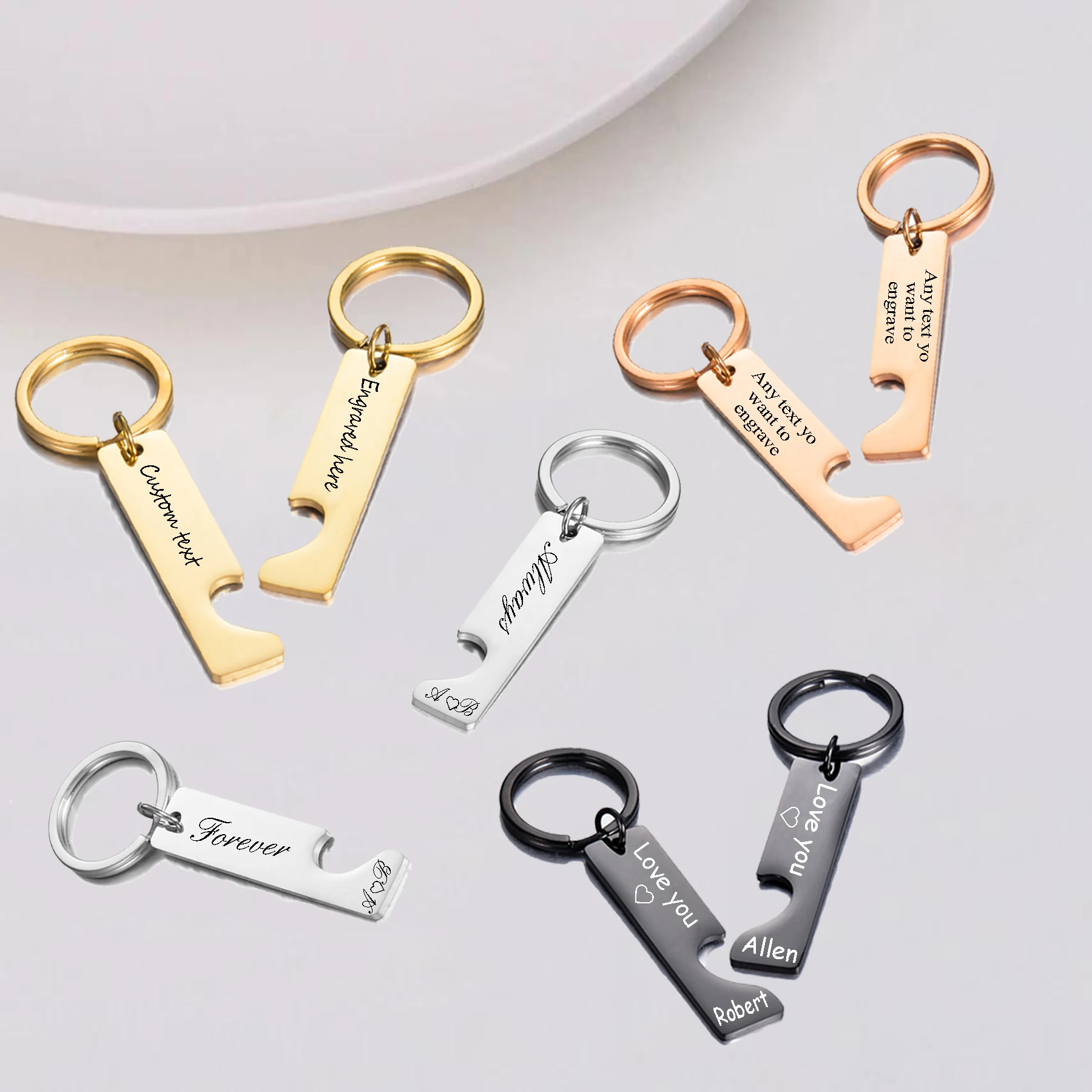 1Pair Stainless Steel Polished Rectangular Love Heart Key Engraved Date and Name Personalised Pendant DIY Couple Jewelry Gifts