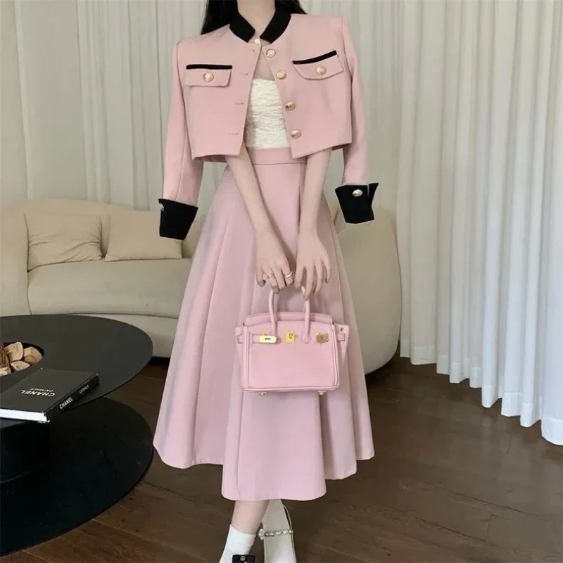 

French Pink Spring New Coat Half-length Skirt Elegant Fashion Two-piece Suit Women's Clothing