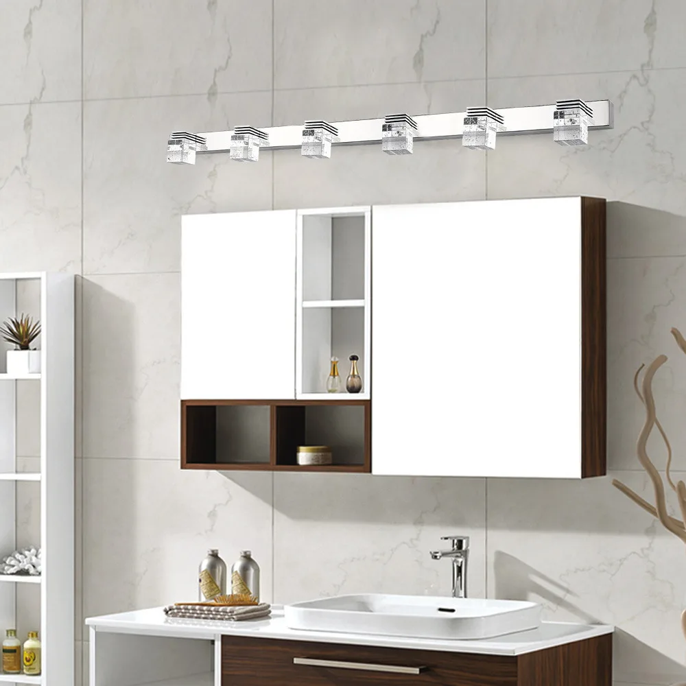 Bymaocar White Light Front Wall Lamp Modern 6-głowicowa łazienka Vanity LED Crystal Mirror Oprawa oświetleniowa Pasuje do obszaru 0-5m2 Natychmiastowy start