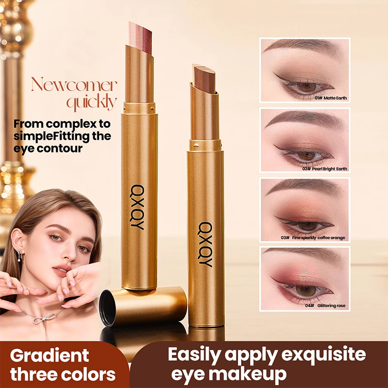 女性用メイクアップ 3色アイシャドウスティック、黒人女性用メイクアップ、パールのような微光沢マットカラーディスプレイ、ほんのりメイクアップ