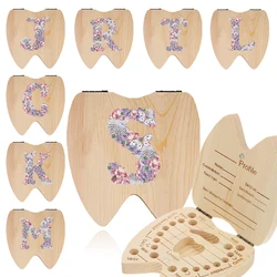 Wooden Kid Teeth Box Lost Teeth Organizer Multifunctional Kid Souvenirs Recording Teeth Information Rose Flower Letter Pattern