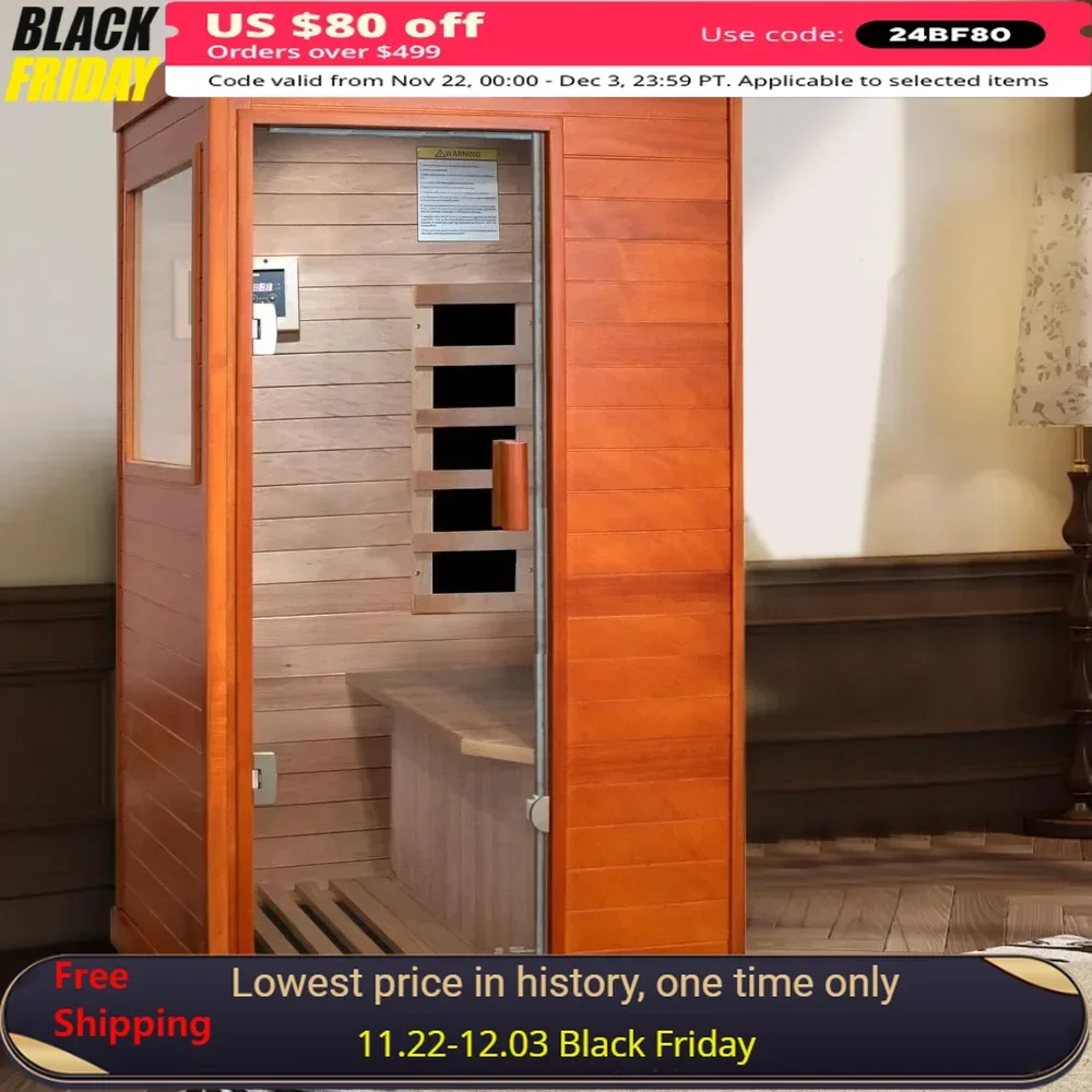 Far Infrared Sauna for Home, Wood Saunas Room 1 Person Infrared Saunas Indoor One Person Sauna Low EMF