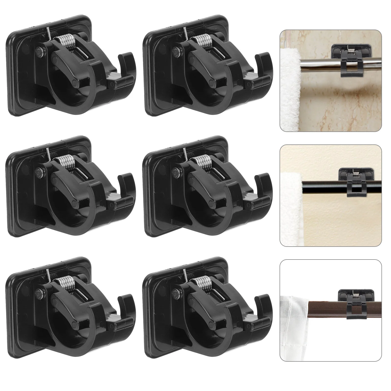 6 Pcs Reusable Plastic Curtain Rod Holders Adhesive Wall Clips Easy Install No Damage Strong Backing Suitable Glass Tiles