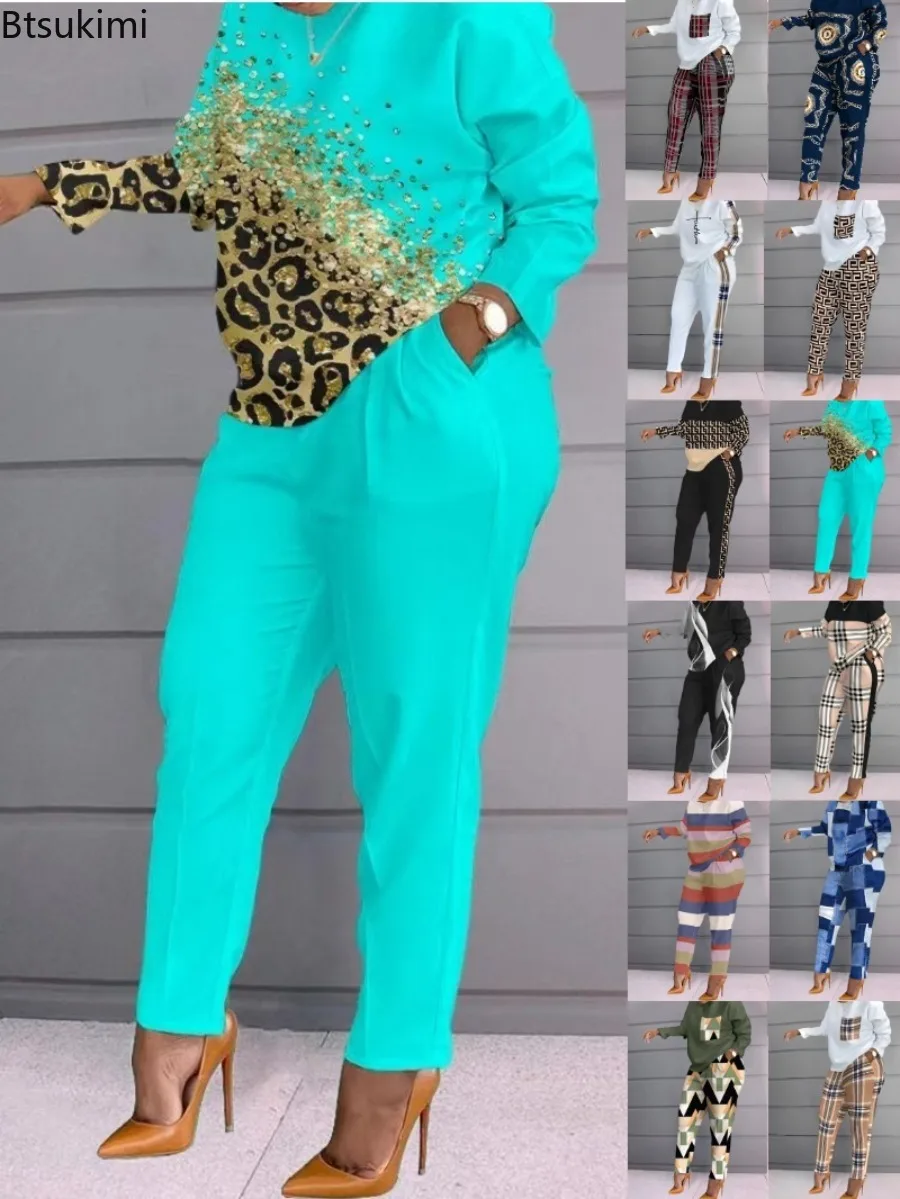 

2025 Women's Casual 2 Piece Sets Outfits Printted Long Sleeve Top & Fashion Pants Set Fashion Suits Sets Streetwear Y2k Clothes