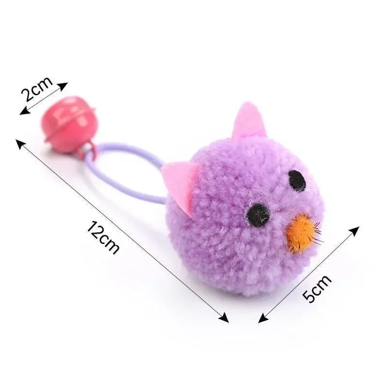 Cat Toy Plush Mouse Head Shaped Bell Interactive Toy Funny Colorful Cat Plush Toy