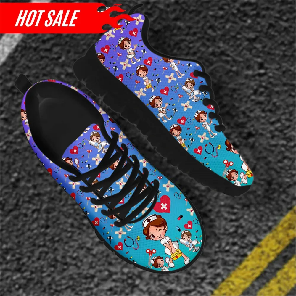 Cartoon Nurse Sneakers Brand Gradient Design Nursing Shoes Flats for Womens Lace Up Mesh Footwear Zapatillas Mujer