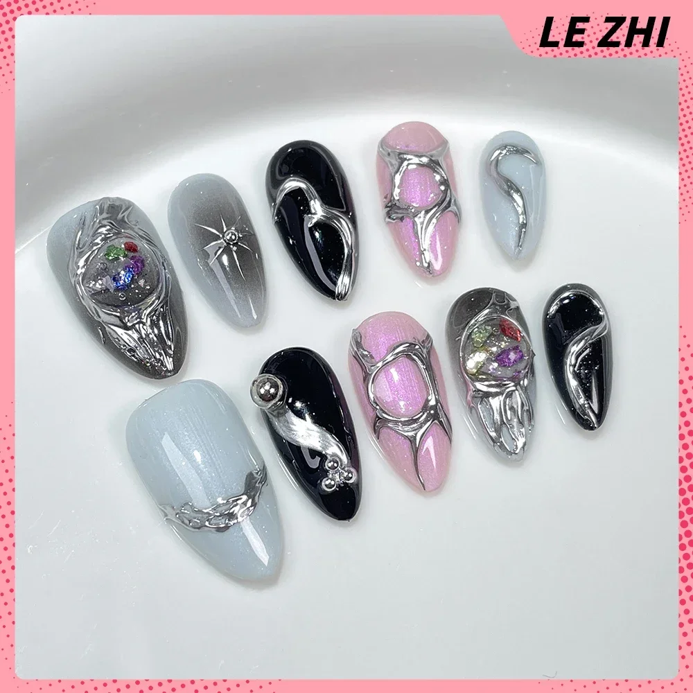 偽の爪を押す,アーモンドの弓,オーロラパウダー,クマ,蝶,夏,魔法の鏡,ピンク,猫の目,パーティーステッカー