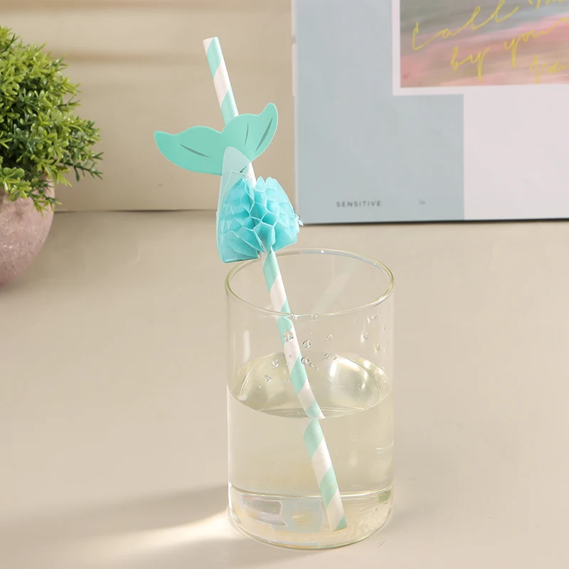 10Pcs Mermaid Tail Honeycomb Paper Straw Mermaid Straw Drink Juice Cocktail Straw Birthday Wedding Baby Shower Party Decor