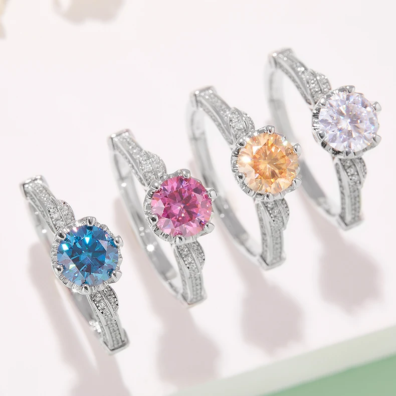 تصميم الأزياء 1 CT مويسانيتي خاتم الخطوبة ثلاثة ألوان للنساء خواتم الزفاف والمجوهرات