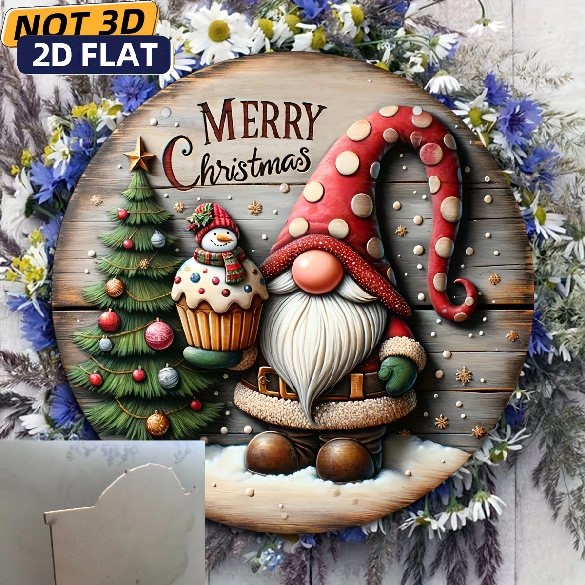 2D Flat Wooden Sign, Christmas Gnome Evergreen Tree Snowman Decor, Winter Wreath Decoration, Suitable for Farmhouse Home Kitchen