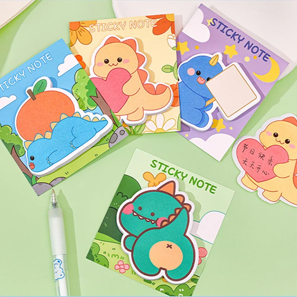 Dinosaur Cartoon Sticky Notes, Memo Notepad, Manual Decorativo Note Pad, Papelaria, 30 Folhas