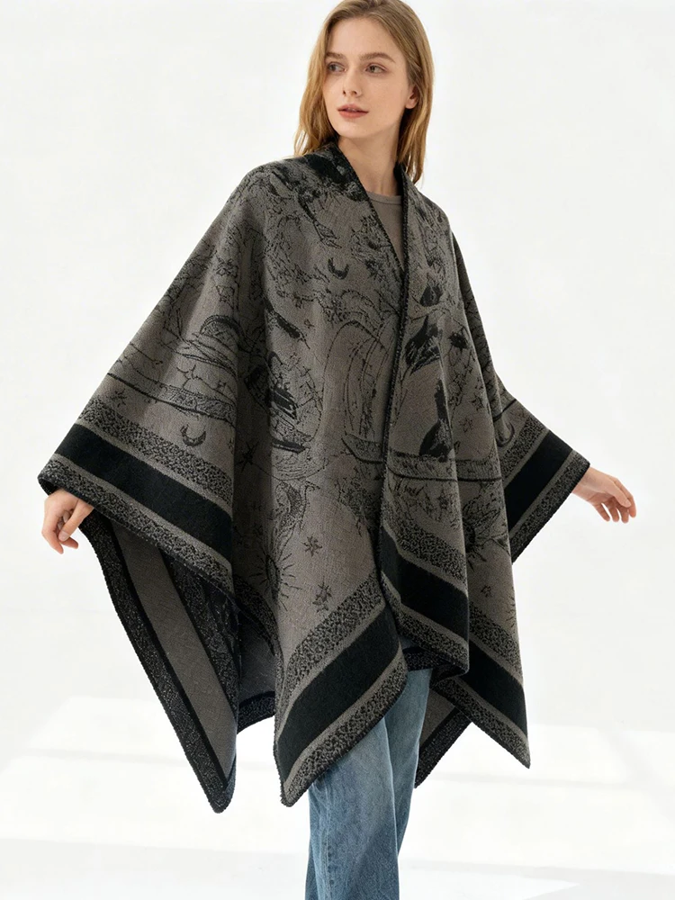 

Elegant Party Scarf Layers Poncho Winter Women Vintage Print Wrap Shawl Casual Scarve Capa Para Mujer Pashmina Cloak Soft New