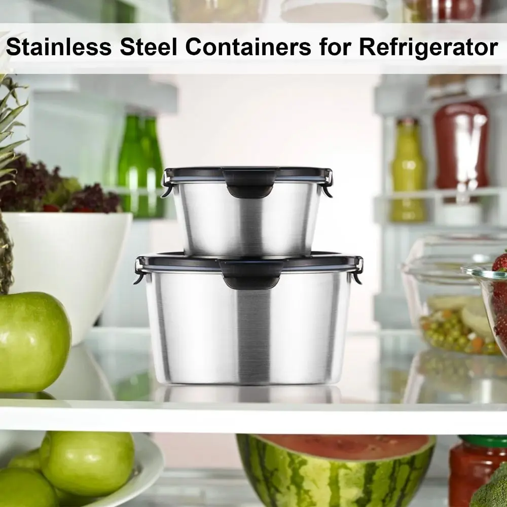 سميكة الفولاذ المقاوم للصدأ صندوق حفظ الطازجة جولة مختومة صندوق حفظ الطعام مريحة المضادة للتسرب صندوق تخزين الثلاجة #4