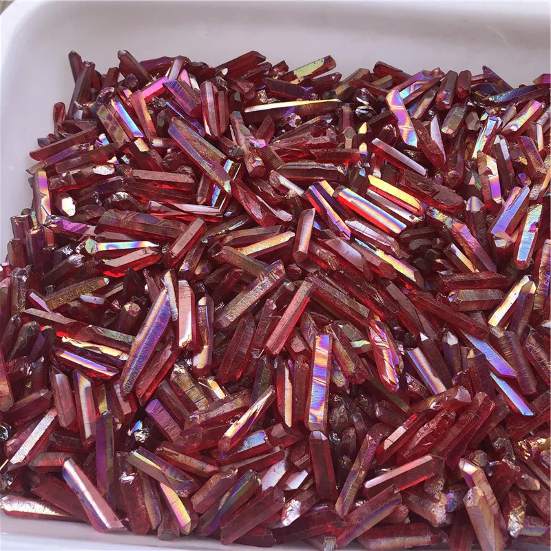 2.2LB Electroplated Red Titanium Rainbow Aura Lemurian Quartz Crystal Point Healing Stones Decor Natural Quartz Crystals