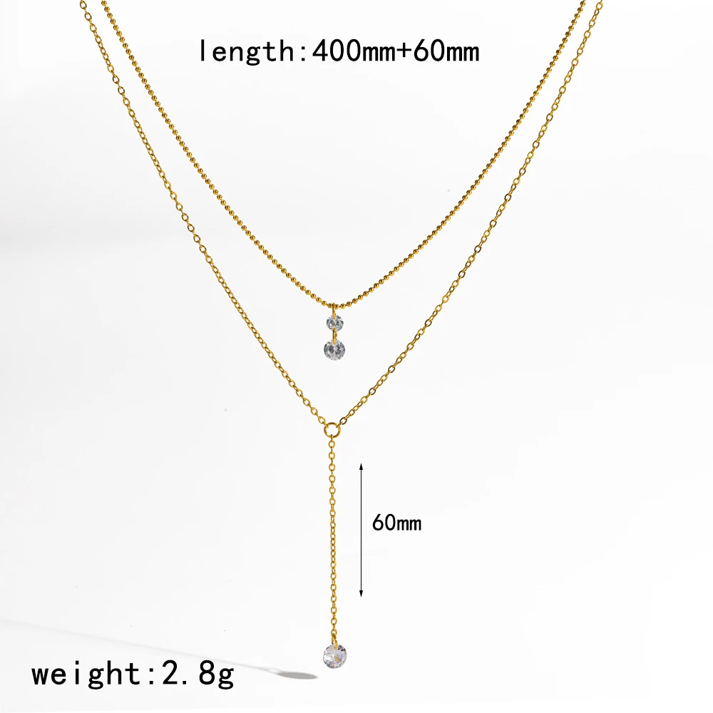 Damenmode 18K Vergoldete Edelstahl Mehrschichtige Lange Anhänger-Halskette mit Funkelnden Zirkonia-Steinen Gestapelter Schmuck Geschenk – Detail 7