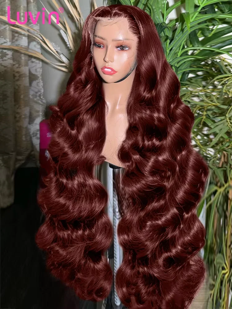 Reddish Brown 13x6 Lace Frontal Wig Reddish Brown Human Hair Wigs Brazilian 30 Inch 250% Body Wave HD Lace Frontal Wig For Women