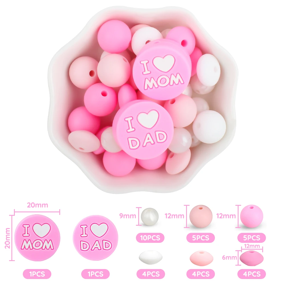 

34Pcs Silicone Beads Set Letter Beads Round Lentil Beads Mix BPA Free Gift For Pacifier Chain Bracelet Necklace Making