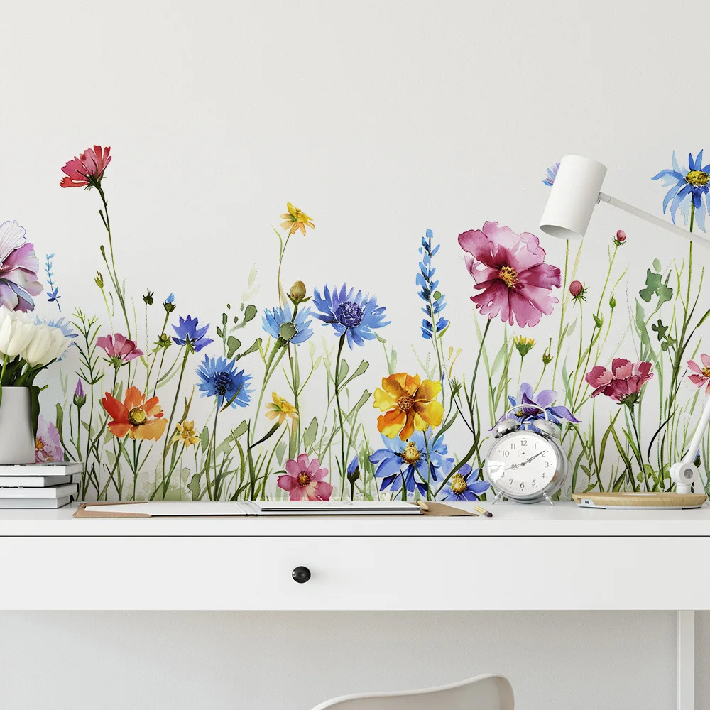 Flower Decorative Vinyl Tile Wall Sticker For Gir Room Decor Adhesive Wallpaper Furniture Sticker Wall Decor Bedroom Accessories