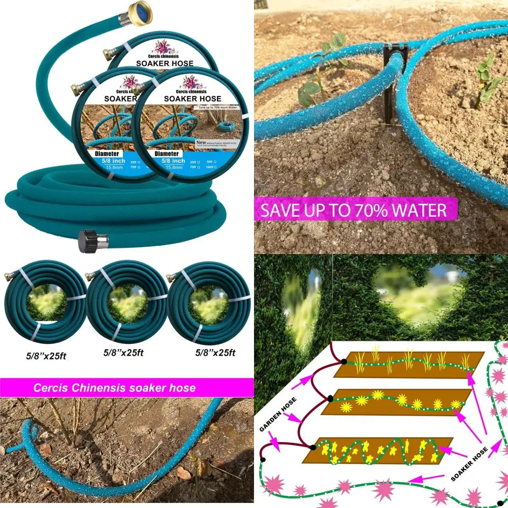 

Water-Saving 5/8 Inch x 25 Feet Blue Rubber Soaker Hose for Lawn Irrigation, Patio, Trees, and Vegetables