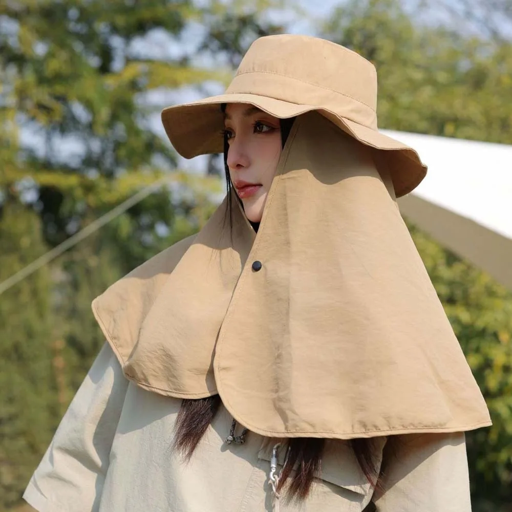 

Simple Wide Brim Shawl Fisherman Hat Breathable Elastic Hiking Bucket Hat Neck Protection Sunscreen Mountaineering Cap Outdoor