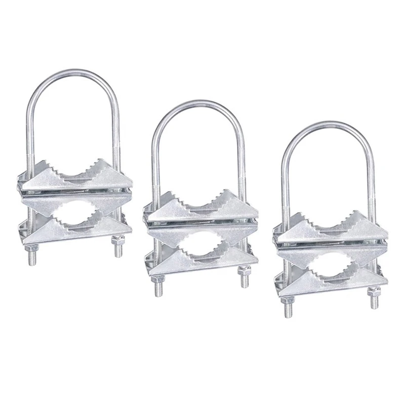 Double Antenna Mast Clamp V-Jaw Bracket U Bolts Pipe Mounting Hardware 3 Sets For Yagi Wifi Antenna, TV Antenna, CB Ham