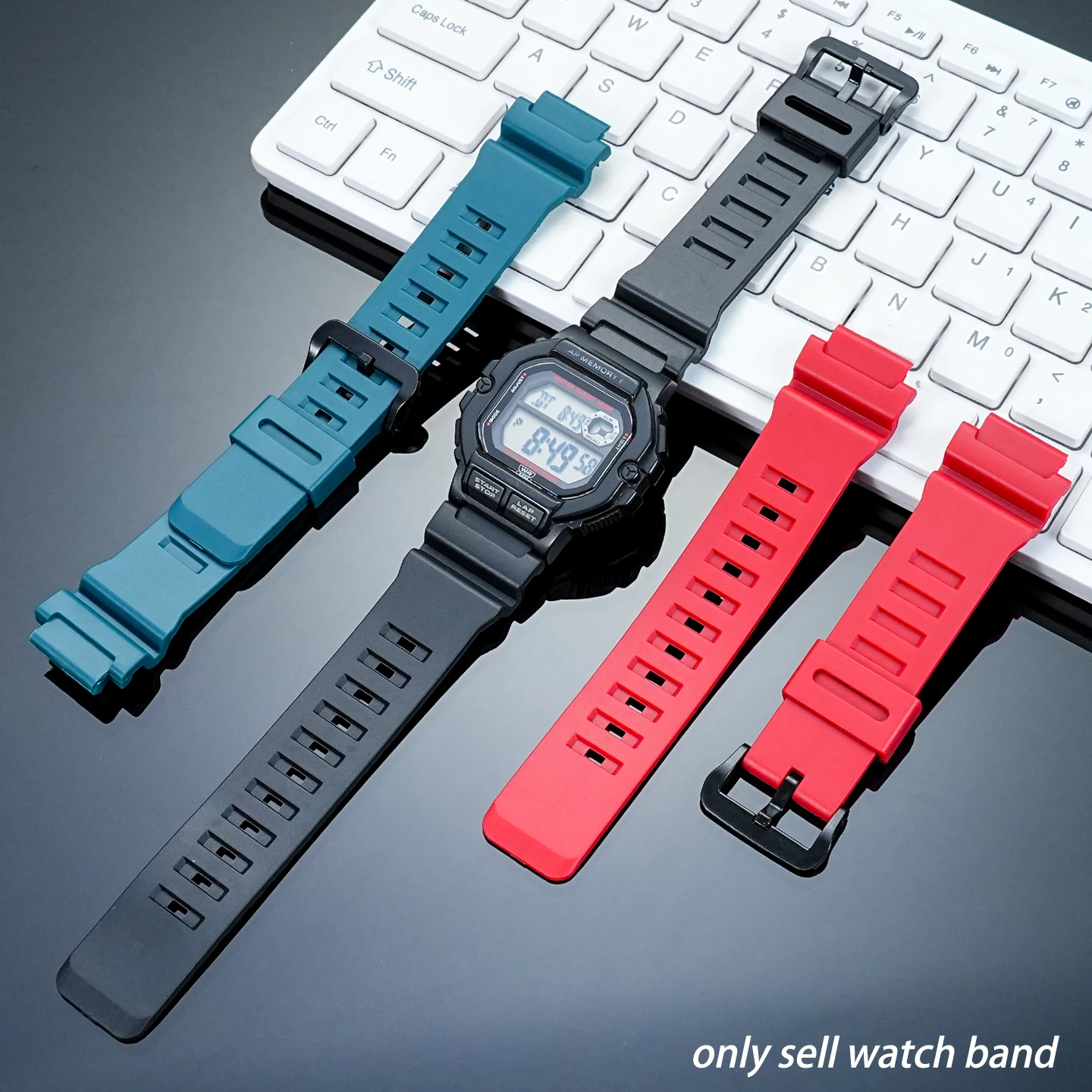 Bracelet de montre en résine souple pour Casio WS-1400H/1300H/WS-1700H/W-737H, petite série carrée, étanche, sport, en Silicone, pour hommes