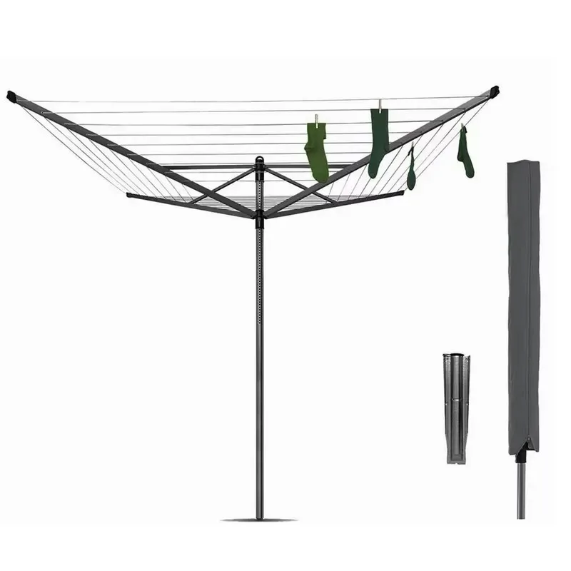 Heavy Duty 60m Telescopic Steel Arm Outdoor Metal Floor Drying Rack with Balcony Rotating Design for Laundry