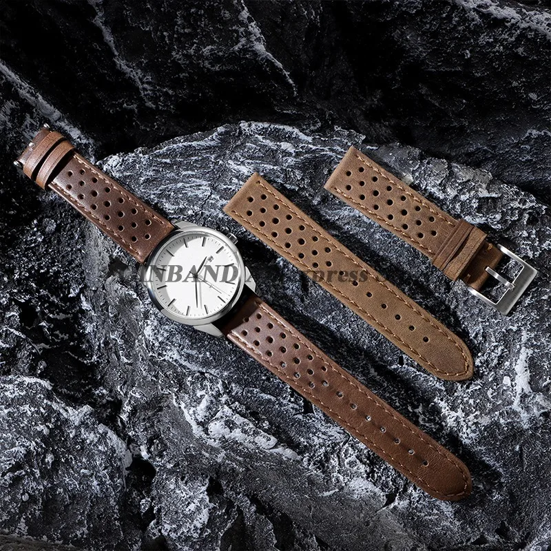 ل Seiko لأوميغا 18/20/22 مللي متر النفط الشمع حزام (استيك) ساعة خمر حزام من الجلد الطبيعي تنفس الأعمال سوار العالمي معصمه