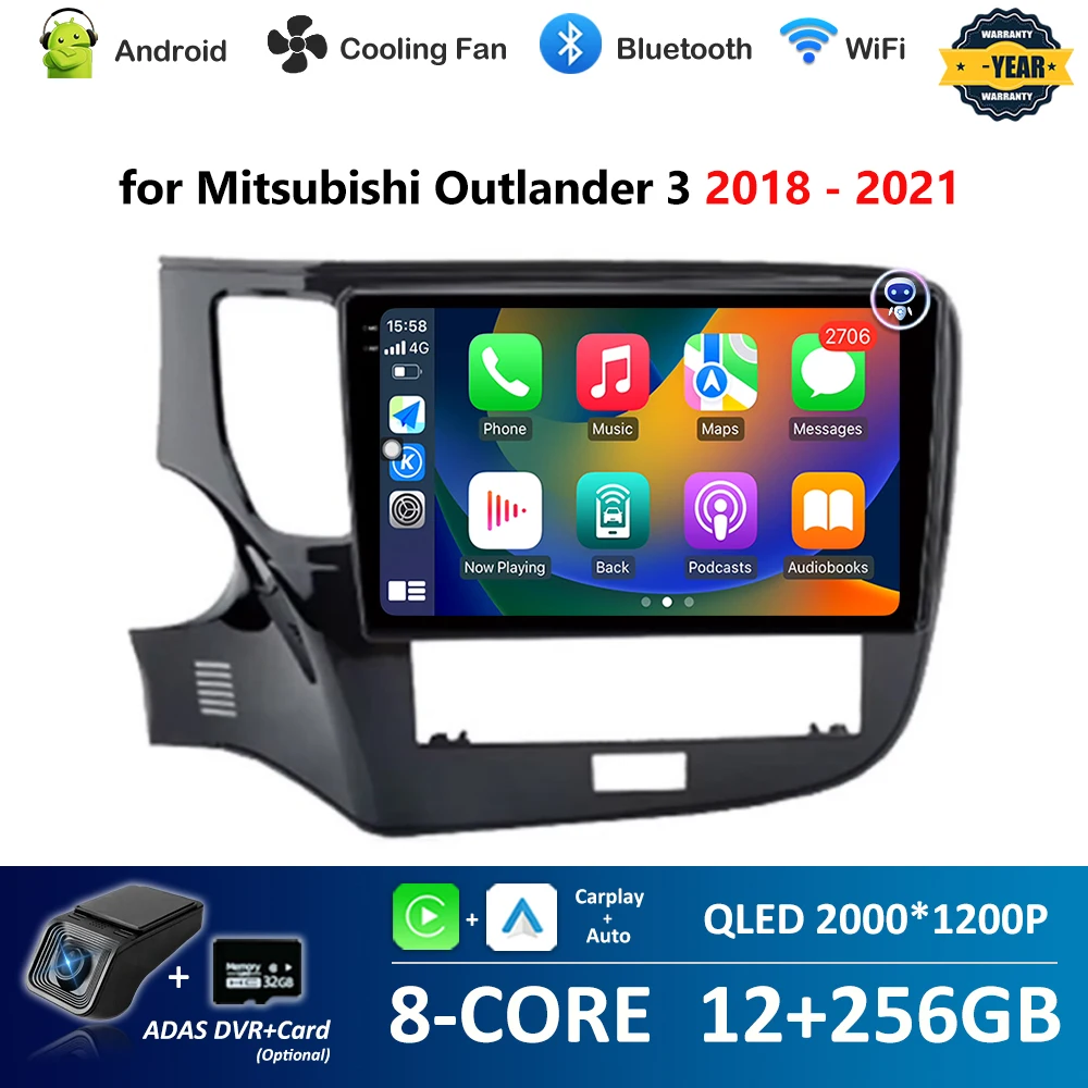 Bluetooth WiFi Navi GPS 10 inch for Mitsubishi Outlander 3  2018 - 2021 Android Auto Car Video Multimedia Player Split Screen