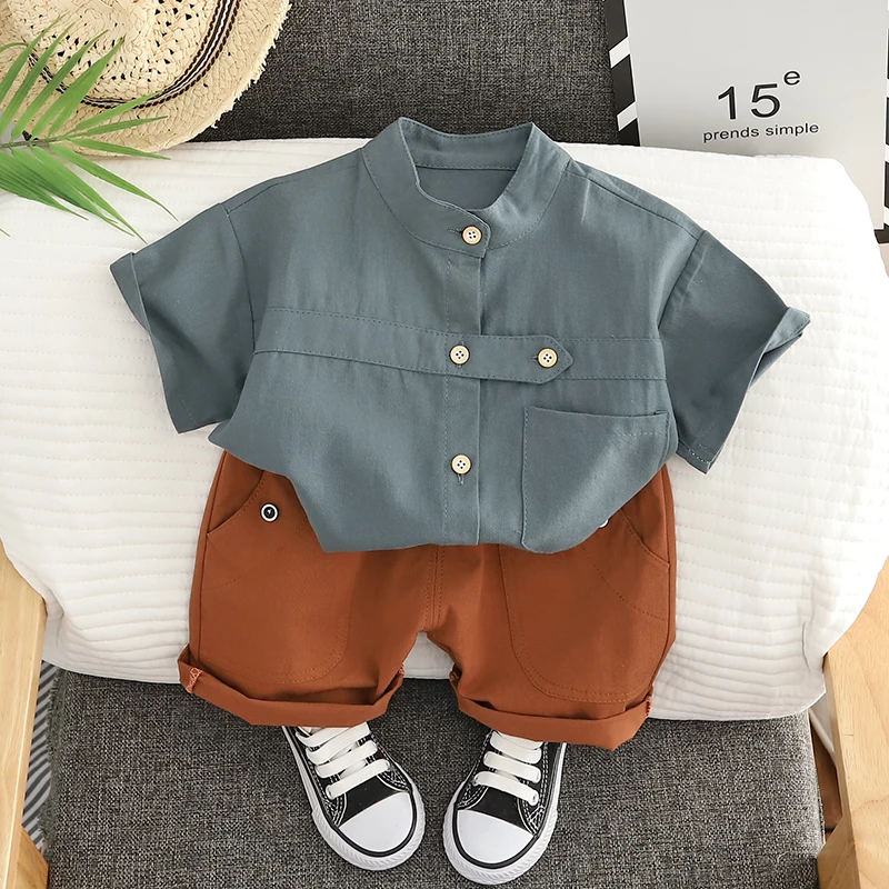 Ensemble de 2 pièces pour bébé garçon de 0 à 5 ans, t-shirt court et uni, vêtements en coton pour enfants, survêtement à la mode, été