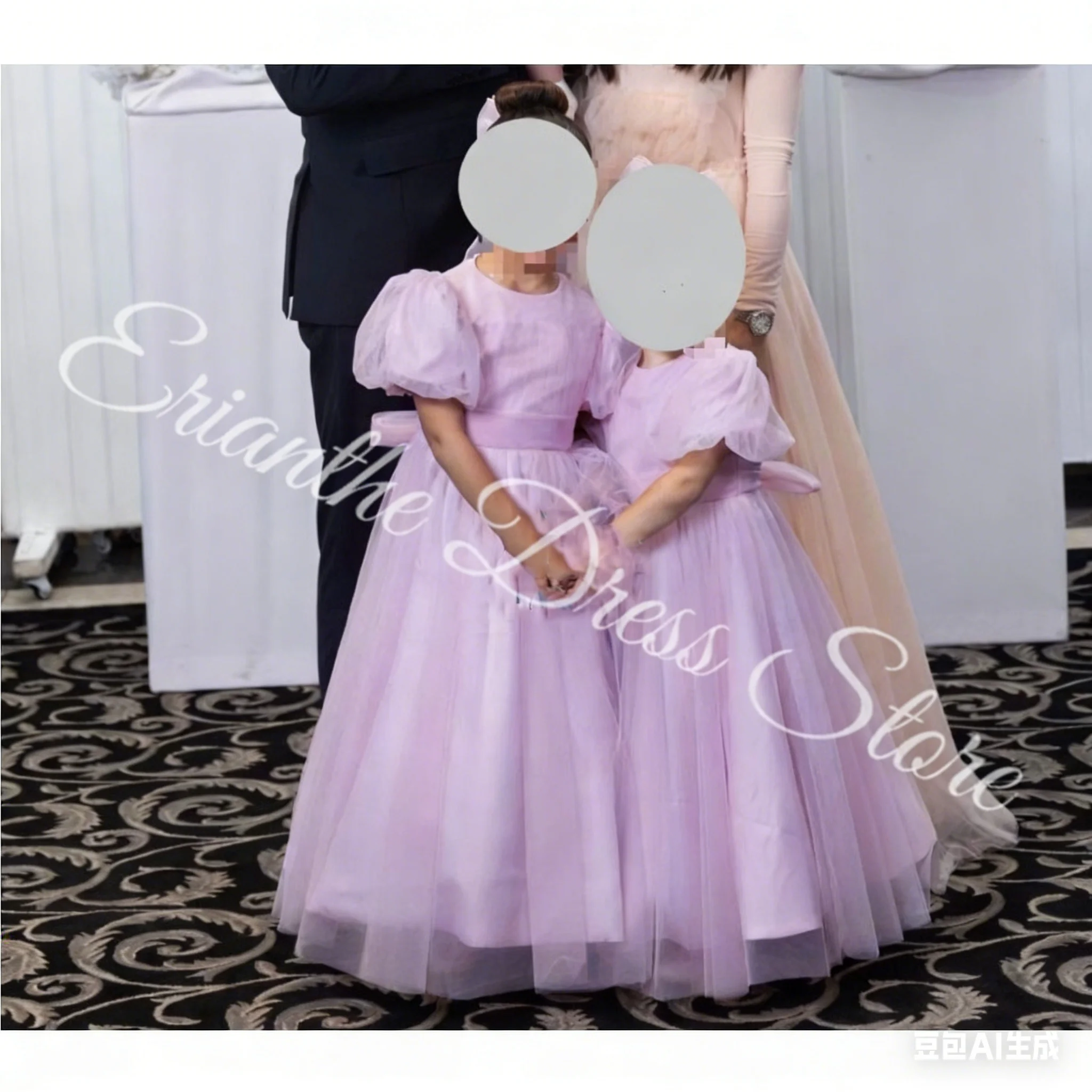 Robe à fleurs rose simplement personnalisée pour filles, pour mariage, manches bouffantes, dentelle, Tulle, fête d'anniversaire pour enfants, robes de bal de première Communion