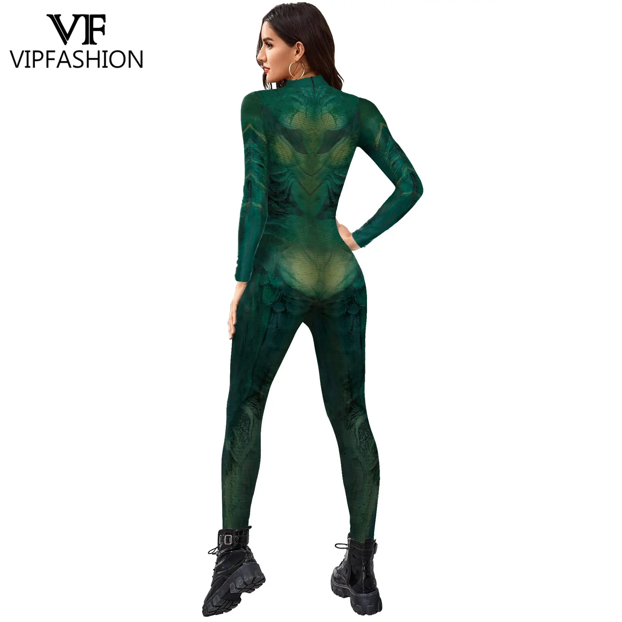 VIP FASHION Green Snake Costume Carnival Purim Halloween Women Sexy Zentai Bodysuit Festival Party Jumpsuits Cosplay Clothes