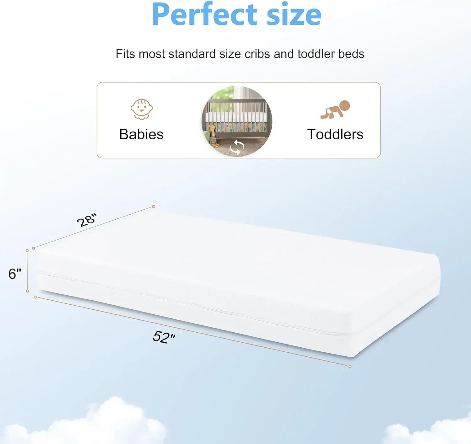 Triple-Layer Breathable Premium Crib Mattress, with Waterproof & Washable Tencel Cover, 52 x 28 x 6