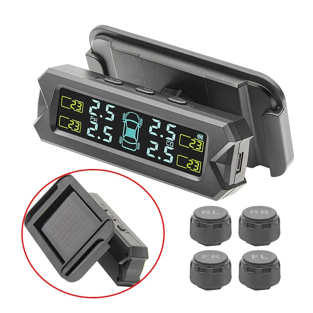 External TPMS Solar Power TPMS Car Tire Pressure Alarm Monitor Auto Security System Tyre Pressure Adjustable Temperature Warning