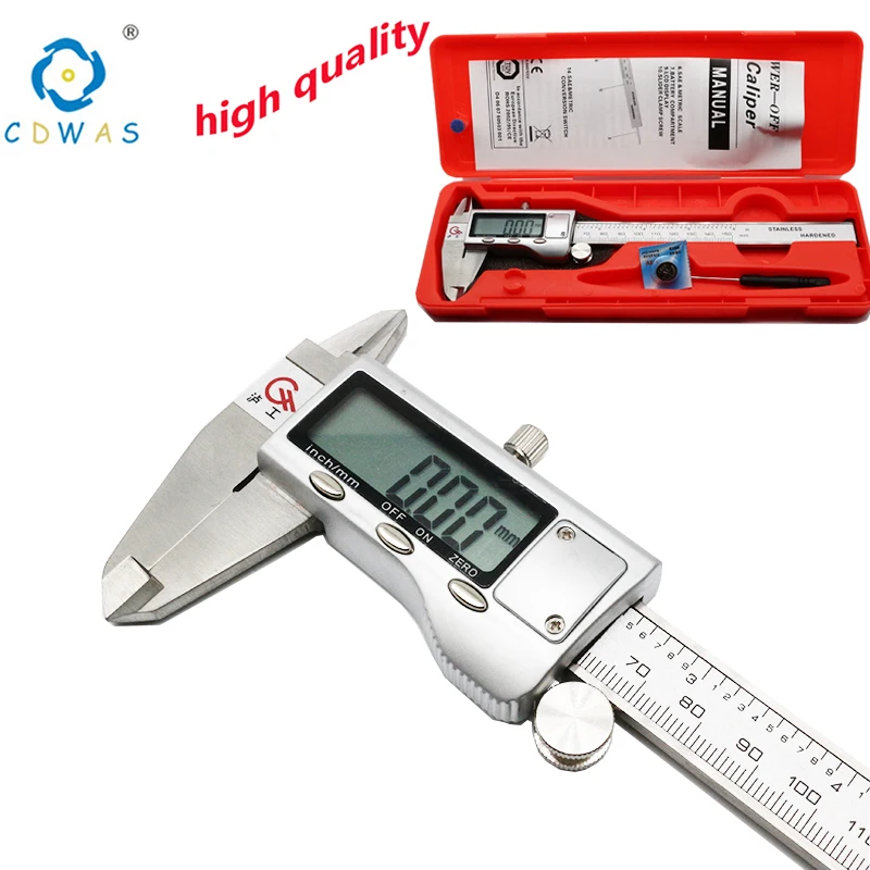 

Digital Display Stainless Steel Calipers 0-150mm 1/64 Fraction/MM/Inch LCD Electronic Vernier Caliper Waterproof without battery