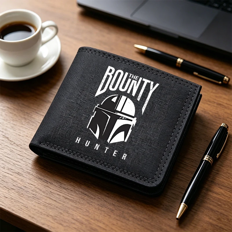 Portefeuille Star Wars imprimé dessin animé mignon, porte-cartes de crédit noir, porte-monnaie ultra-fin pour homme, sac à main court tendance, cadeaux d'anniversaire