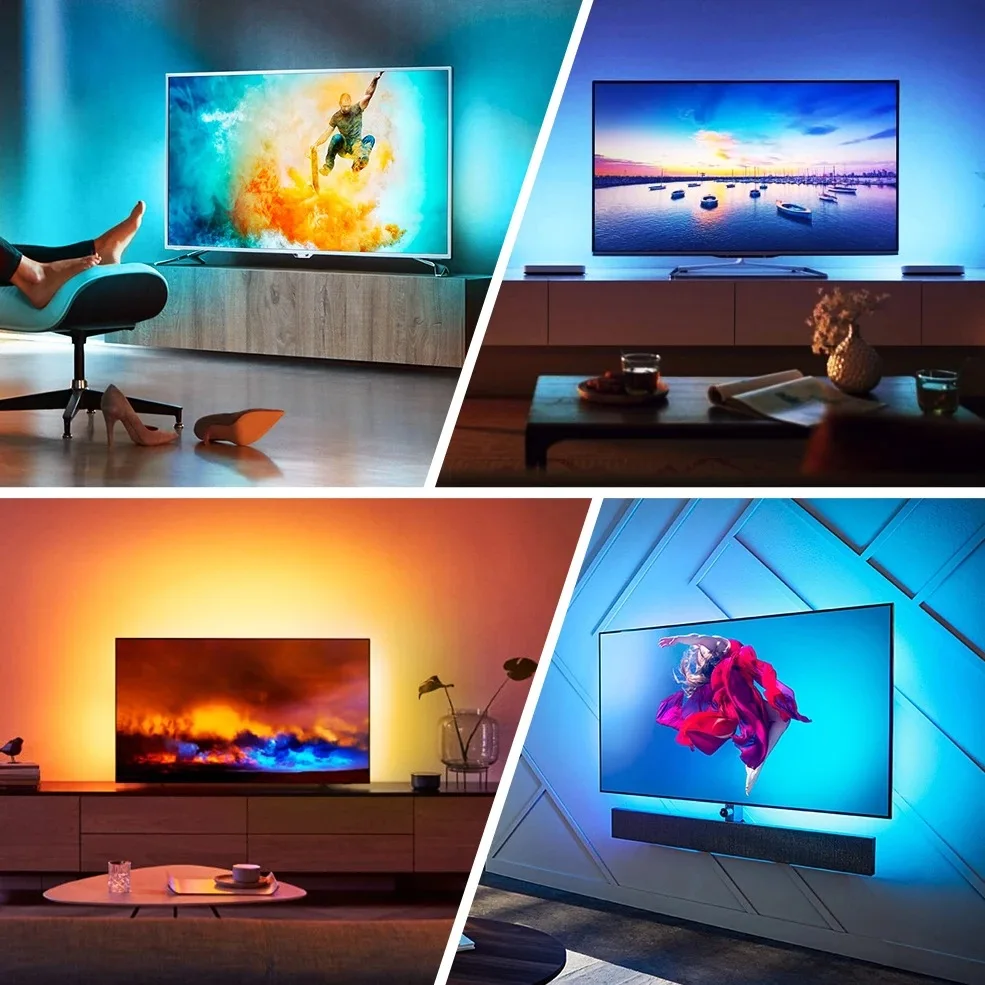Ambient TV PC Backlight Kit HDMI Sync Screen Color LED Strip Light Works With Tuya WiFi Alexa Google  Control HDTV Computer Xbox