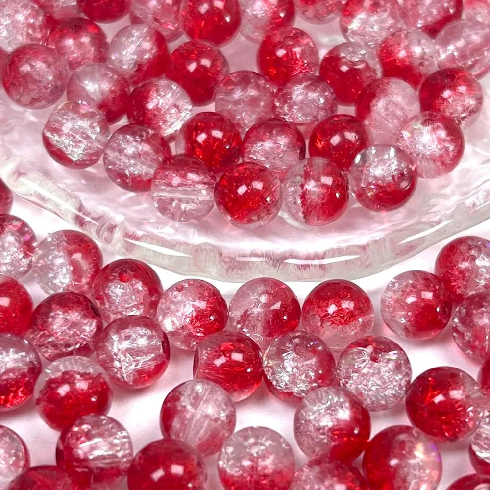 160pcs 8mm red and white transparent cracked beads with holes DIY bracelet Valentine's Day jewelry production beads